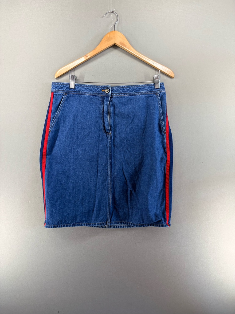 Boden Women Blue Denim Midi Skirt Stripes Size Us 10R